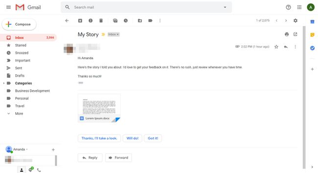 Mensagem do Gmail com anexo