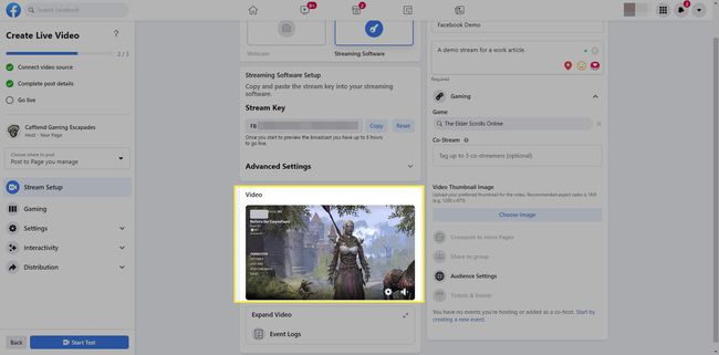 Прозорец за визуализация на потока от игри на страницата на Facebook Live Producer
