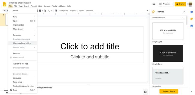 แม้ว่า Google สไลด์จะใช้ระบบคลาวด์ คุณก็สามารถทำงานในโครงการแบบออฟไลน์ได้