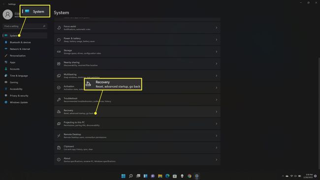 Systém a obnovení v nastavení Windows 11