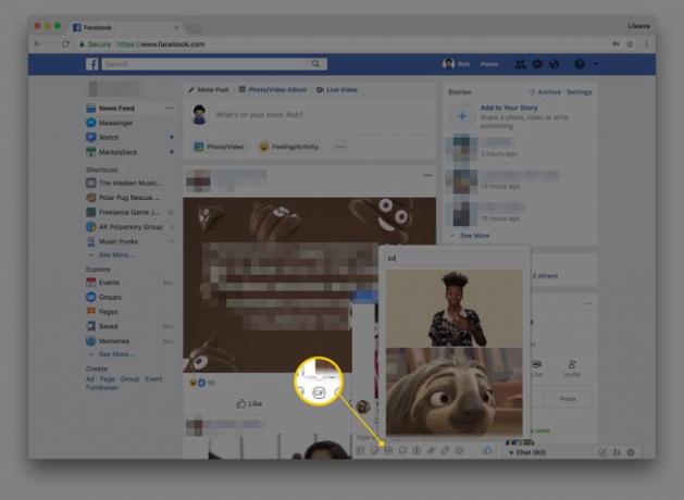 Interfejs Facebooka dla GIF-ów w wiadomościach prywatnych