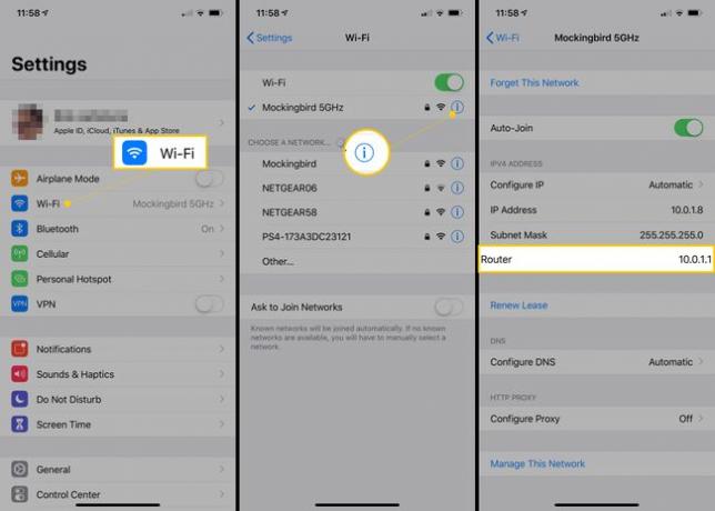 Pantallas de información de Wi-Fi, información y enrutador en la configuración de iOS