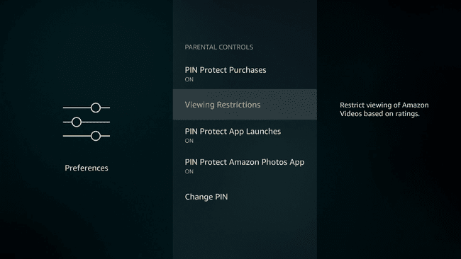 Zrzut ekranu kontroli rodzicielskiej Firestick.