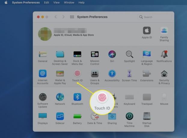 Touch ID resaltado en las preferencias del sistema macOS