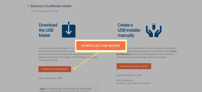 Neverware-Website mit hervorgehobener Schaltfläche " USB Maker herunterladen"