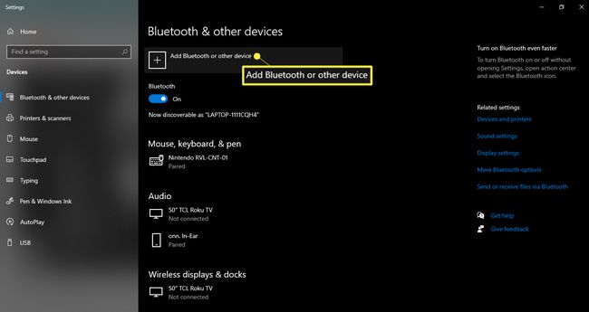 WindowsのBluetooth設定を開き、[Bluetoothまたはその他のデバイスの追加]を選択します。