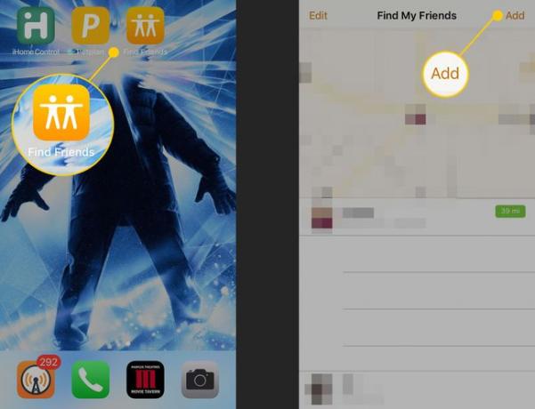 O aplicativo Find My Friends e o comando Adicionar