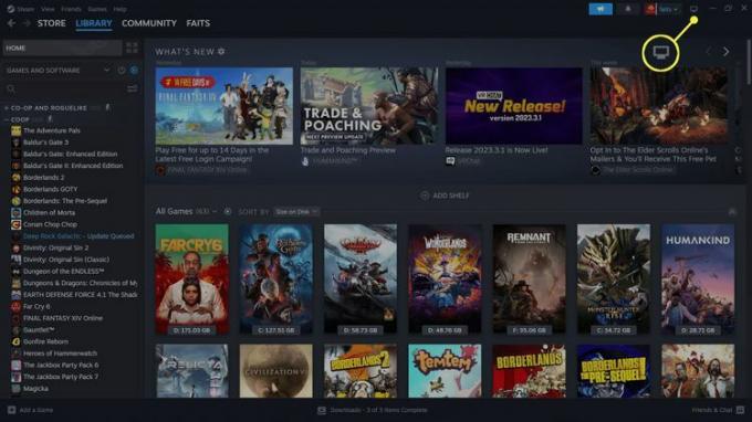 Steam の右上隅にある TV アイコンが強調表示されます。