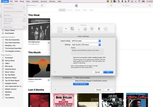 Une capture d'écran iTunes montrant les options et les paramètres de conversion de fichier