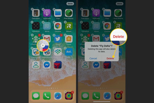 Exclusão de um aplicativo da tela inicial de um iPhone