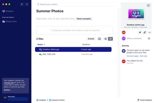 Ein Screenshot des Dropbox-Desktop-Clients für macOS.