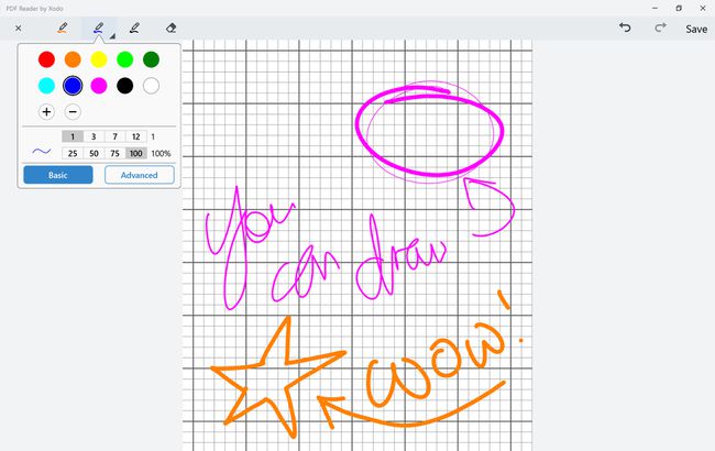 Aplikácia na kreslenie PDF Reader od Xodo Surface Pro.