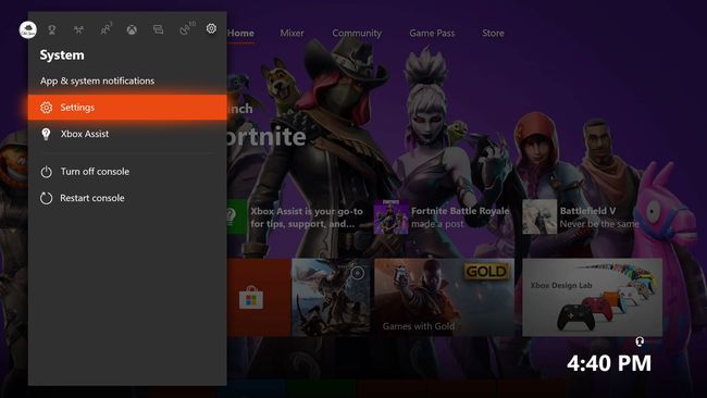 Uma captura de tela do menu do sistema de guia do Xbox One