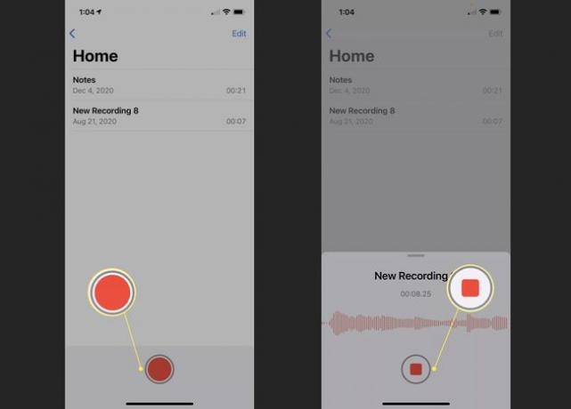 סמלי הקלטה ועצירה מסומנים ב-Apple Messages