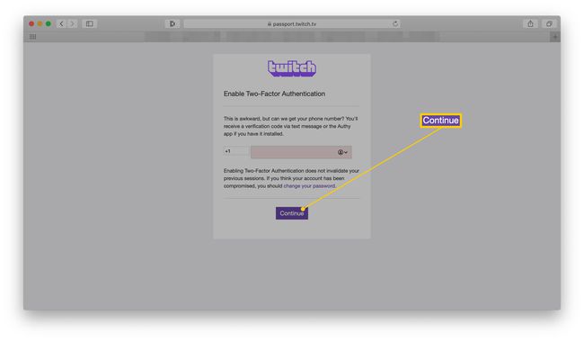 Twitch web sitesinde iki faktörlü kimlik doğrulamayı etkinleştirme adımlarından biri