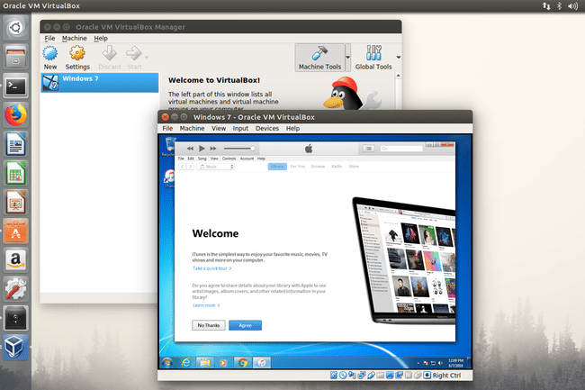 iTunes в Linux, работающий через виртуальную машину Windows 7 через VirtualBox