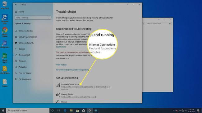 El panel de configuración de solución de problemas en Windows 10.