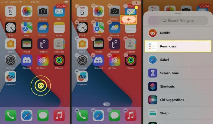 Etapas iniciais para adicionar widgets interativos à tela inicial de um iPhone.
