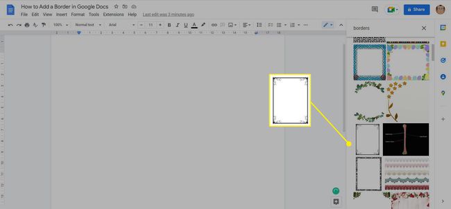 Selecionando uma imagem de borda no Google Docs