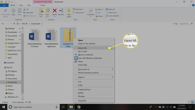 Példa a .ZIP fájl kibontására a Windows rendszerben