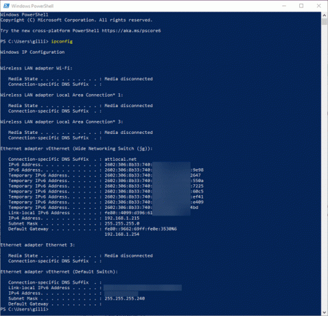 resultados de ipconfig en powershell