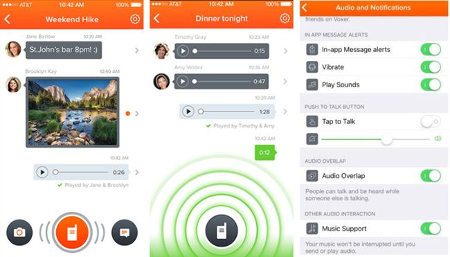 Voxer screenshoty aplikace vysílačky