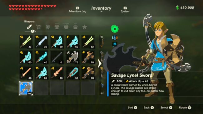 Tautan memegang Pedang Lynel Savage di Zelda BOTW