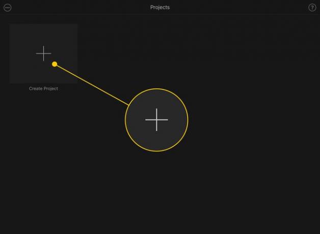 زر إنشاء مشروع في iMovie على iPad