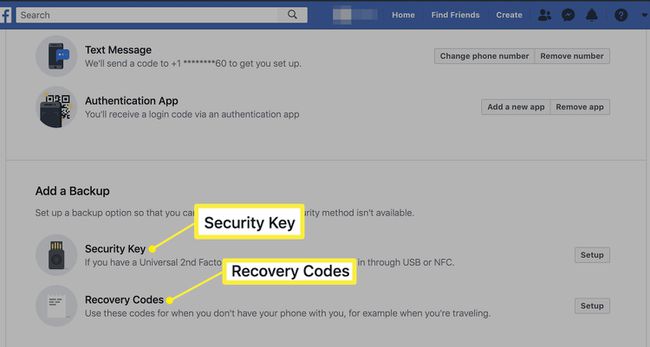 Säkerhetskopieringsalternativ för tvåfaktorsautentisering i Facebook