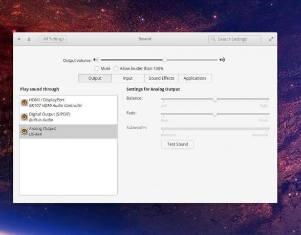 Скриншот настроек звука в Elementary OS.