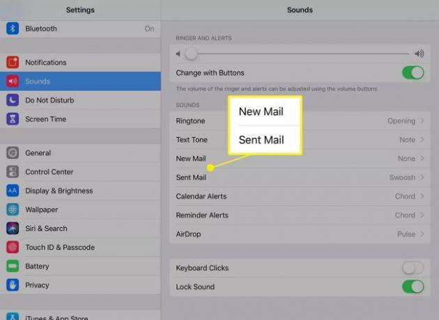 إعدادات الصوت للبريد الجديد والبريد المرسل على iPad