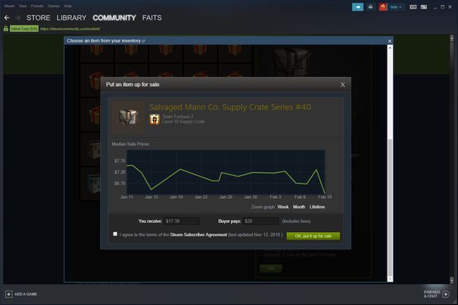 Steam Community Marketi loendi leht.