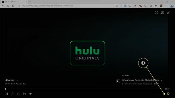 Hulu Web プレーヤーで強調表示されている歯車アイコン。