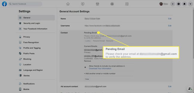 Facebook - poruka koja vam govori da provjerite svoju e-poštu i potvrdite adresu