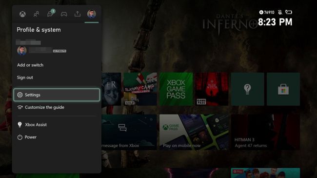 XboxOneのサイドメニューの[設定]見出し