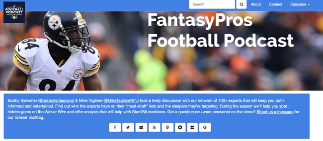 FantasyProsファンタジーフットボールのウェブサイトのスクリーンショット。