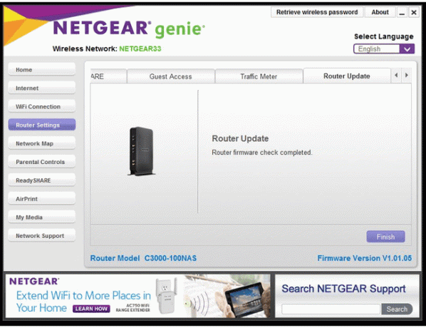 Zrzut ekranu pokazujący, jak zaktualizować router NETGEAR