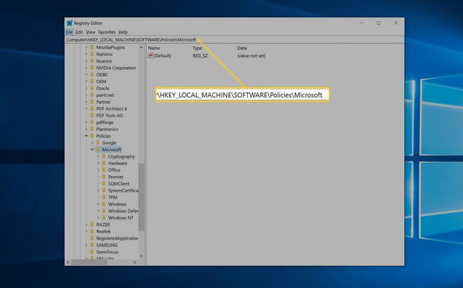 Windows용 레지스트리 편집기의 HKEY_LOCAL_MACHINE\SOFTWARE\Policies\Microsoft