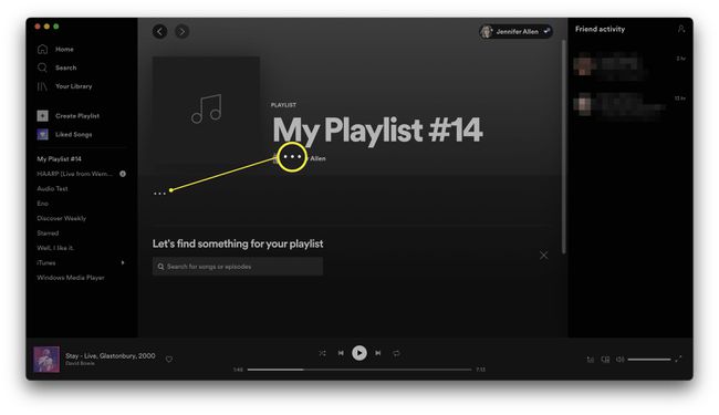 プレイリスト名の下に3つのドットが強調表示されたSpotifyプレイリスト