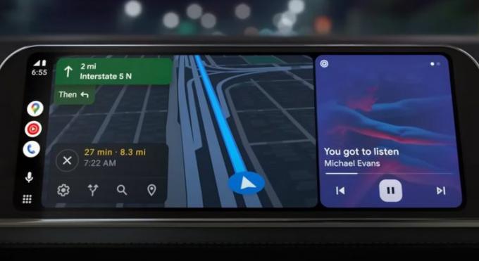 Карты Google и медиаплеер в режиме разделенного экрана на Android Auto