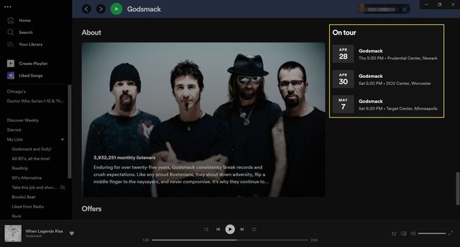 Spotify On tour wyróżniony pod stroną artysty.