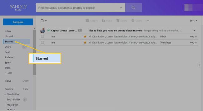 Guia com estrela no Yahoo Mail