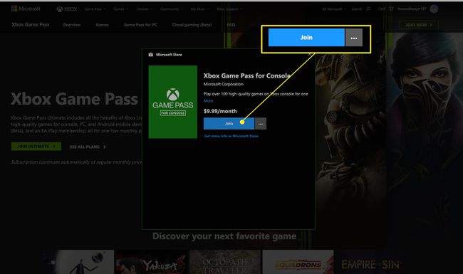 Xboxゲームパスに同意するには、[参加]をクリックします