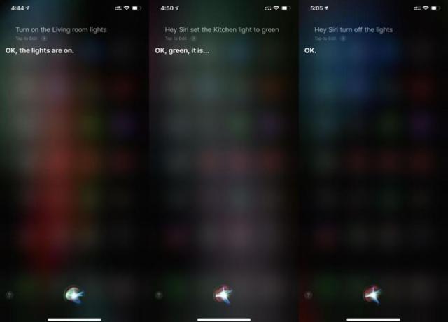 Skærmbillede, der viser, hvordan man tænder lys ved hjælp af Siri.