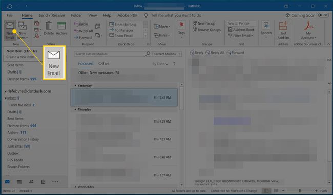 Ny e-mail-knap i Outlook