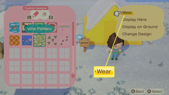 Animal Crossing: New Horizons with Wear korostettuna räätälöidyssä suunnittelussa