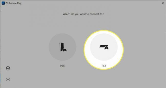 PC用のPS Remote PlayアプリでPS4の接続を選択しています。