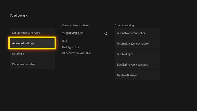 Menu de configurações de rede avançadas do Xbox One