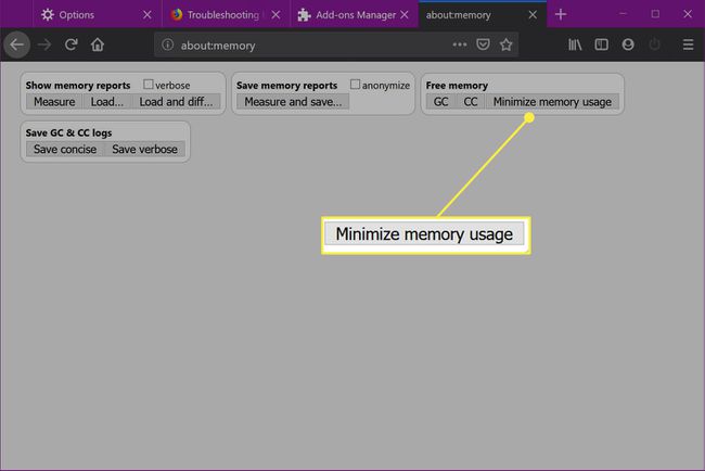 La opción " Minimizar el uso de memoria" en Firefox