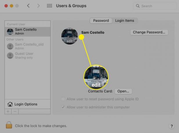 Uredite notranjo fotografijo profila v oknu Uporabniki in skupine v sistemu Mac